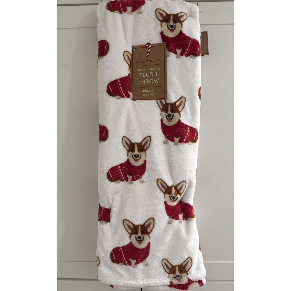 CORGI IN RED SWEATER Dog Large Print 60x70” Oversized Plush Throw Blanket Fall